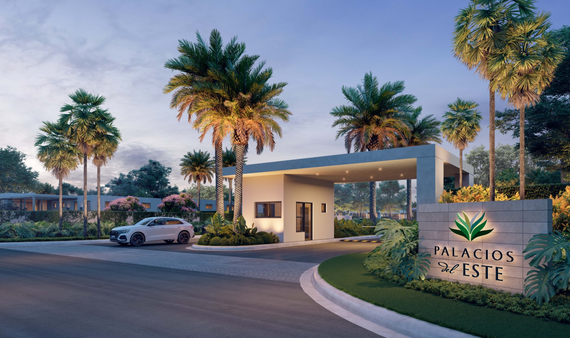 Entrada principal de Palacios del Este — casas nuevas en Humacao, Puerto Rico